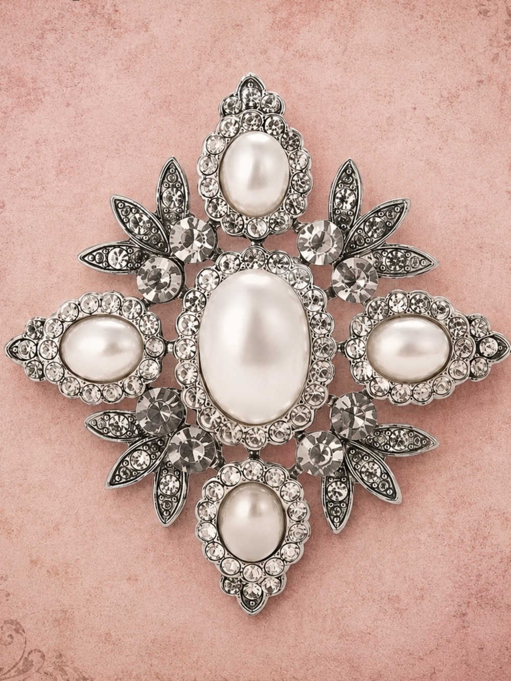 Victorian Pearl Crystal Floral Brooch - Picture 8 of 9